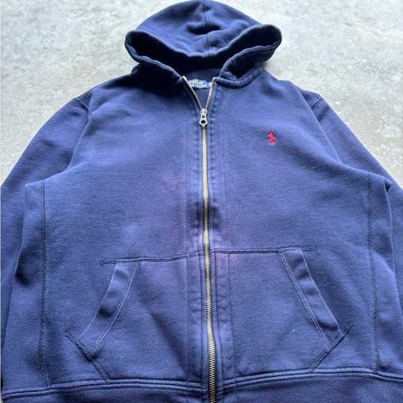 Vintage Polo Ralph Lauren Navy Blue Zip Up Hoodie - Picture 4 of 5